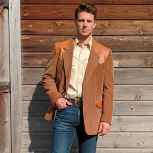 Vintage Pioneer Men's Corduroy Leather Western Jacket Size 46L Tan